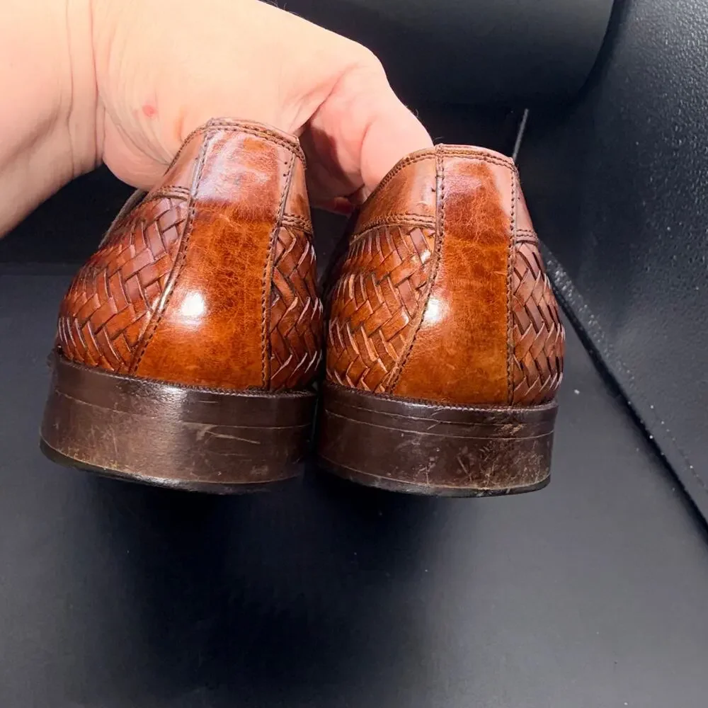Johnston & Murphy Italy Woven Leather Cap Toe Derby Oxfords Brown Men’s 7.5 M